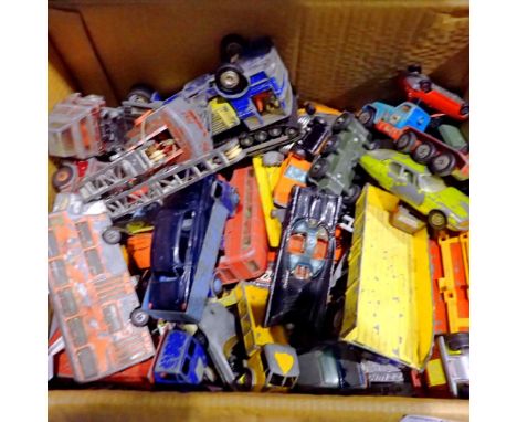 Approximately fifty playworn diecast models by Dinky and Corgi to include a vintage Bat Mobile. Not available for in-house P&