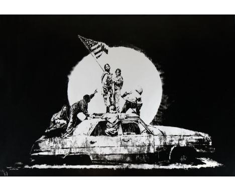Banksy (born 1974), Flag (2006) screen print on chroma-lux paper, published by Pictures On Walls, unsigned, no. 567/1000, 50c