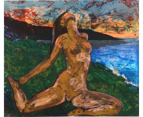 Contemporary screen print, nude figure, indistinctly signed, image 43cm x 51cm, framedGood condition 