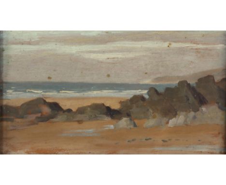 Early 20th century oil on wood panel, shore scene, unsigned, 13cm x 21cm, framedGood original condition 