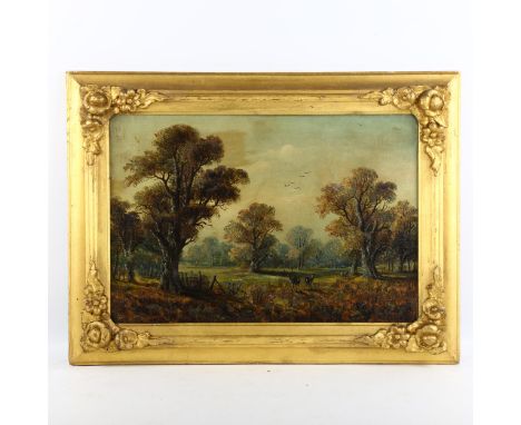 C Walters, 19th century oil on canvas, deer in a park, signed, 33cm x 48cm, framed1 patch repair not visible from the front o