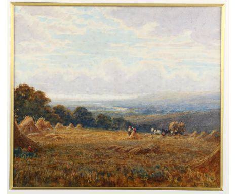 Robert Thorne Waite, watercolour, Sussex harvest landscape, signed, 35cm x 40cm, framedSome very light foxing in the sky, col