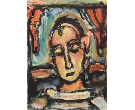 George Rouault (1871-1958), original colour lithograph on Velin de Rives paper, Tete de Jeune Fille, 35cm x 25.5cm. Lithograp