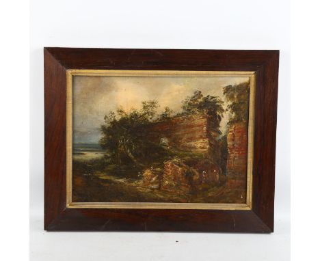 John Landseer (1769 - 1852) (father of Edwin Landseer), oil on wood panel, ancient ruins of Burgh Castle Norfolk, label verso