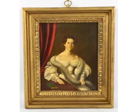 19th century oil on porcelain, portrait of a woman, unsigned, framed, overall frame dimensions 25cm x 23cmAll in good conditi