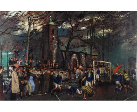 **DESCRIPTION CHANGE** Carel Weight, colour *print*, football match, signed in pencil, image 42cm x 63cm, framed Very good br