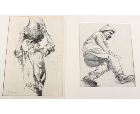 Alphonse Legros (1837 - 1911), 2 charcoal figure studies, from a portfolio of drawings by the artist, unsigned, 24cm x 20cm, 