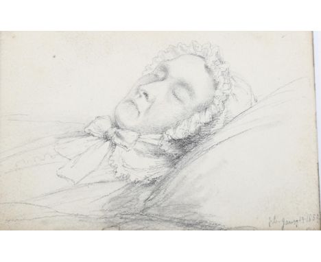 Jessica Landseer (1810 - 1880) (sister of Edwin Landseer), pencil sketch, study of a sleeping woman, dated 1859, 8cm x 13cm, 