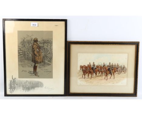 Snaffles, colour print, the gunner, framed, overall 46cm x 37cm, and a 19th century military watercolour, depicting Royal Art