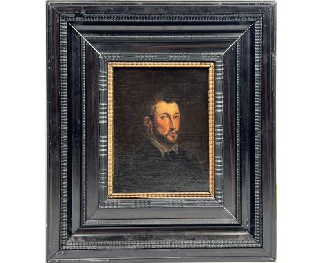 17TH CENTURY FLEMISH SCHOOL 'Portrait of a Gentleman', oil on canvas, indistinctly signed, 25cm x 19cm, in carved ebony and g
