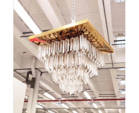 NOVARESI MURANO VINTAGE LIGHT, ceiling mounted gold plated frame with quadedri crystal drops, 45cm sq drop x 38cm. 