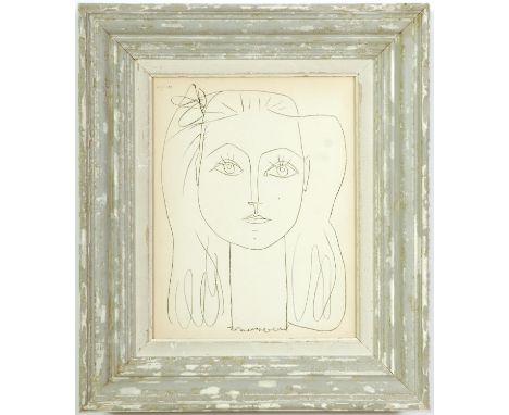 PABLO PICASSO, rare Francoise lithograph, signed in the plate 1946, printed by Mourlot, French distressed Montparnasse frame,