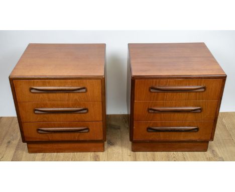 G PLAN SIDE CHESTS, a pair, vintage 20th century teak with three drawers, 53cm H x 48cm W x 44cm D. (2) 