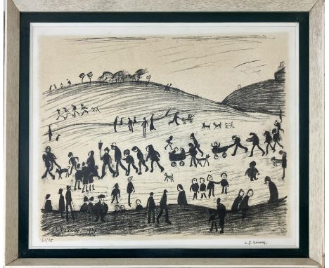 LS LOWRY (British 1887-1976), 'A Hillside', lithograph, signed and numbered, 51/75, 50cm x 63cm, framed. 