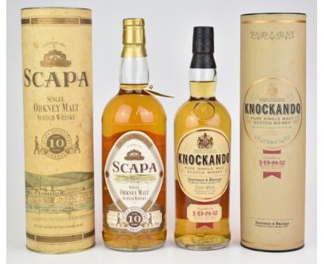 Two bottles of whisky comprising Scapa Single Orkney Malt Scotch Whisky aged 10 years, 1ltr, 43% vol and Knockando Pure Singl