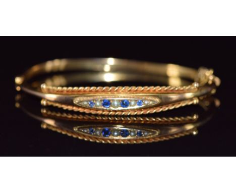 Victorian 9ct gold bangle set with paste and seed peals, Birmingham 1898, 6.1g