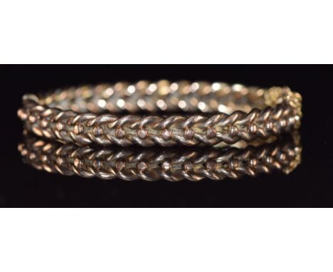 Victorian 9ct rose gold bangle with plaited and sphere decoration, 12.9g&nbsp;