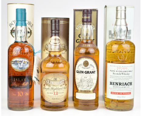 Four bottles of whisky comprising Benriach Pure Highland Scotch Whisky aged 10 years, 1 litre, 43% vol, The Glenturret Single
