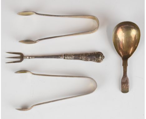 William IV hallmarked silver fiddle pattern caddy spoon, London 1830, maker&nbsp;William Johnson, length 9cm, together with t