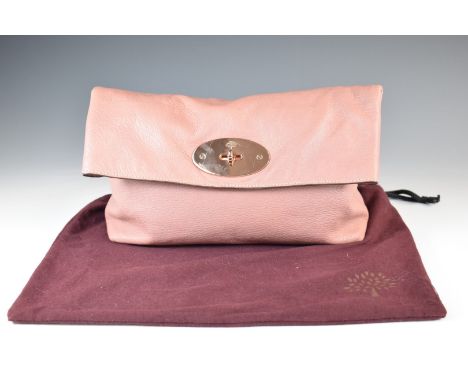 Mulberry clutch bag in light pink grained leather with rose gold coloured hardware, with Mulberry care instructions and dust 