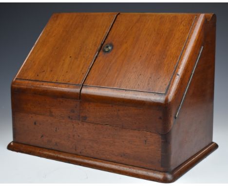 Late 19thC or early 20thC Army and Navy mahogany stationery box with calendar to top and Bramah lock, width 33cm
