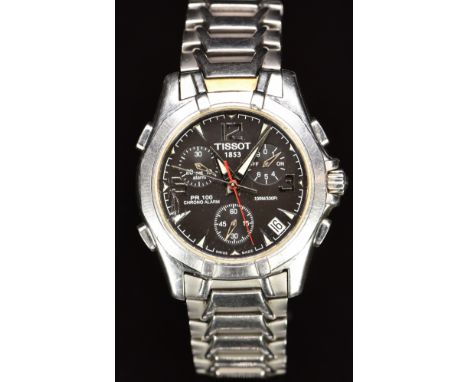 Tissot PR 100 Chrono Alarm gentleman's chronograph wristwatch ref. P670/770 with alarm, date aperture, luminous hands and hou