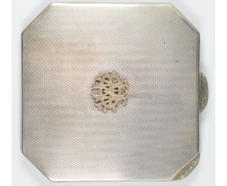 Art Deco hallmarked silver compact with engine turned decoration, Birmingham 1930, maker&nbsp;William Neale &amp; Son Ltd, wi