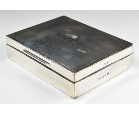 George VI Mappin &amp; Webb hallmarked silver cigarette box with engine turned lid, Birmingham 1940, width 11.5cm