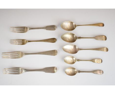 Nine pieces of Georgian and later hallmarked silver cutlery to include Fiddle and Thread, Fiddle and Old English patterns, le