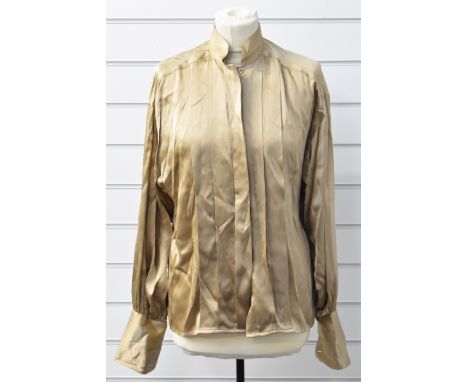 Vintage Chanel silk satin blouse with double cuff and pleated feature to front, with Chanel label and button, possibly a samp
