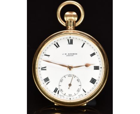 J W Benson of London 9ct gold&nbsp;keyless winding&nbsp;open faced pocket watch with&nbsp;inset subsidiary seconds dial,&nbsp