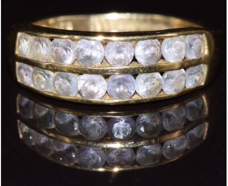 A 9ct gold ring set with two rows of tanzanites, 2.1g, size L