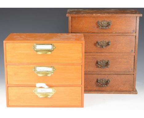 19th/20thC oak miniature apprentice chest of four drawers and a modern chest of three drawers containing a variety of tools a
