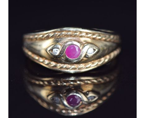 A 9ct gold ring set with a ruby and diamonds, 3.5g, size O/P&nbsp;