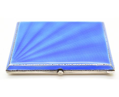 Art Deco hallmarked silver and blue guilloché enamel cigarette case, Birmingham 1931, maker&nbsp;Henry Clifford Davis, length