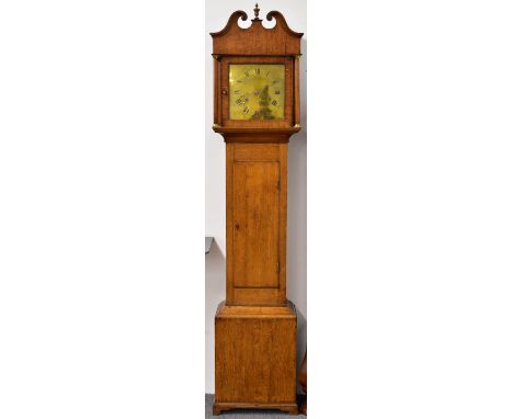 B Lockwood of Swaffham, Norfolk oak cased 8 day longcase clock, with brass dial, striking on a gong, width of dial 28cm, over