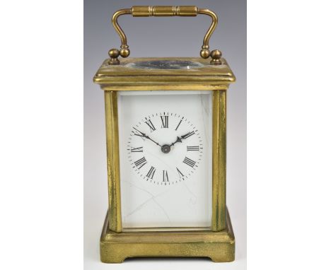 19th or early 20thC brass cased carriage clock, height including handle 14.5cm
