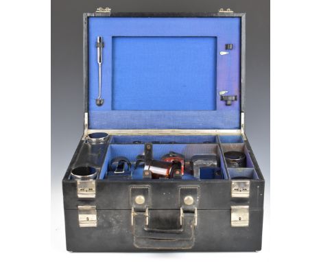 Art Deco style chrome and enamel travelling set, including bottles, brushes and pots, in two tier fitted case, case 46.5 x 22