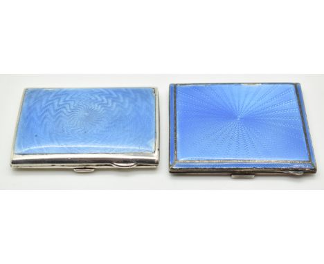 Two hallmarked silver and blue guilloché enamel cigarette cases, Birmingham 1930 maker W T Toghill &amp; Co and Birmingham 19