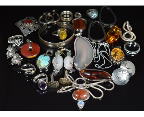 A collection of silver including pendants, bangle, rings, earrings, Vivienne Westwood teddy bear earrings, etc&nbsp;