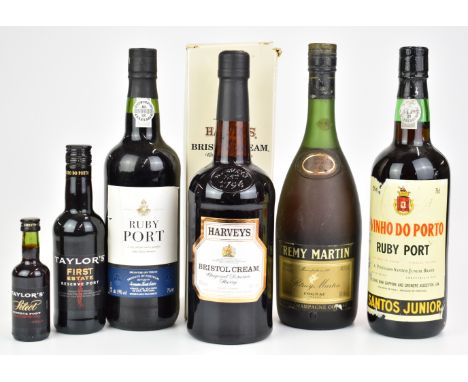 Four bottles of port, sherry and brandy including Rémy Martin 68cl, 40% vol, Vinho Do Porto Ruby Port 75cl, 20% vol etc