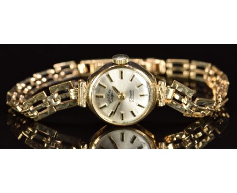 Rotary 9ct gold ladies wristwatch with two-tone hands and hour markers, silver dial and signed 17 jewel movement, on 9ct gold