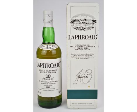 Laphroaig Unblended Malt Scotch Whisky from The Isle of Islay 10 years old, 75cl, 40% vol, in original presentation tin