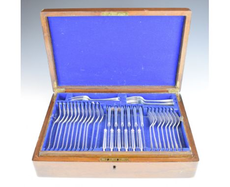 George V hallmarked silver 12 place setting Hanoverian rat tail&nbsp;pattern canteen of cutlery comprising 12 each of table f