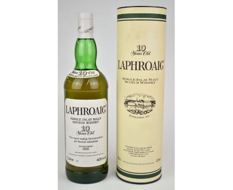 Laphroaig Single Islay Malt Scotch Whisky, 10 years old, 1ltr, 43% vol, in presentation tube