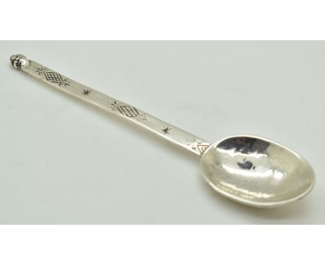 Amy Sandheim Arts &amp; Crafts Celtic style hallmarked silver sifter spoon, London 1925, length 16cm, weight 38g