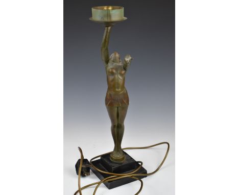 Art Deco style table lamp formed as a flapper girl, on stepped marble base, height 51cm