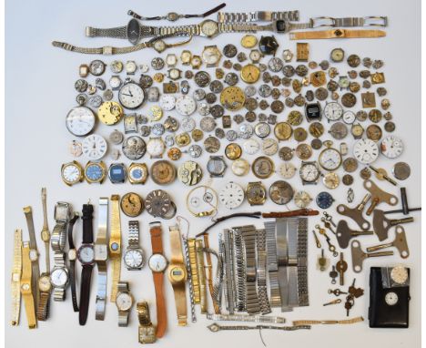 A large collection of pocket and wristwatches, parts, movements and dials including Tudor, Roamer, Skarratt &amp; Co of Worce