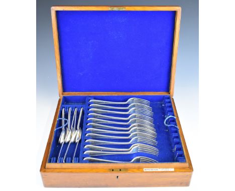 Victorian hallmarked silver 12 place setting canteen of beaded edge cutlery, comprising 12 each of table fork, dessert fork a