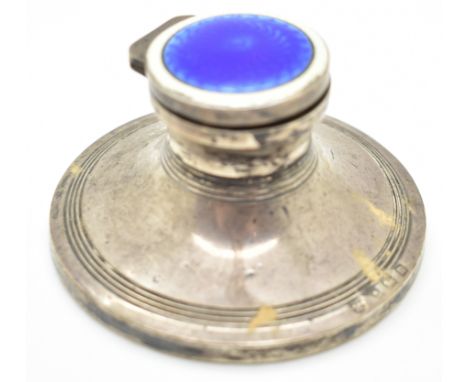 George V hallmarked silver and blue and white guilloché enamel capstan inkwell, Birmingham 1911, maker&nbsp;William Neale &am